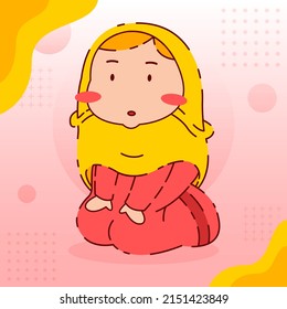 Cute Girl Wearing Hijab and Sitting Down