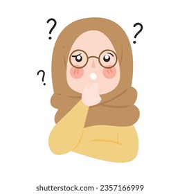 Cute Girl Wearing Hijab. Cute Girl While Thinking Illustration