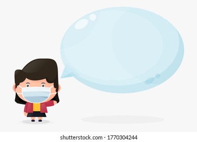 Cute girl wearing a medical mask with bubble speech