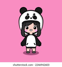 Cute girl wearing oversize jumper. Panda character oversize jumper. Panda character oversize hoodie. Fit for mascot, children's book, icon, t-shirt design, etc.