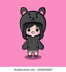 Cute girl wearing oversize jumper. Bat character oversize jumper. Bat character oversize hoodie. Fit for mascot, children's book, icon, t-shirt design, etc.