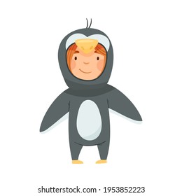 Cute Girl Wearing Penguin Costume Role Playing and Having Fun Vector Illustration