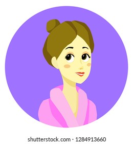 Cute girl wearing pink bath robe. Young Women spa Vector illustration 