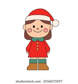 Cute girl wearing santa hat coloring pages for kids. Trace and color Cute girl wearing santa hat christmas character. Holiday seasons worksheet printable for kids. Christmas worksheet.