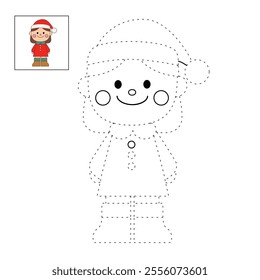 Cute girl wearing santa hat coloring pages for kids. Trace and color Cute girl wearing santa hat christmas character. Holiday seasons worksheet printable for kids. Christmas worksheet.