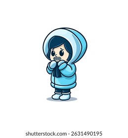 cute girl wearing thick jacket cartoon