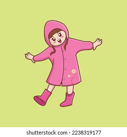 cute girl is wearing a very nice pink raincoat