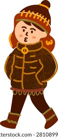 cute girl wearing winter jacket walking in cold weather