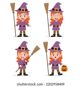 Cute Girl Wearing Witch Costume for Halloween Stock Vector