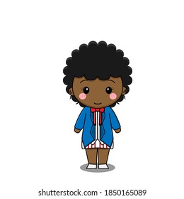 Cute girl wears American suit. Vector illustration of chibi character isolated on white background.