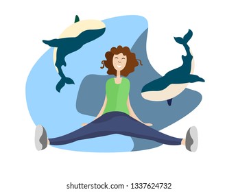 Cute girl with whales vector illustration