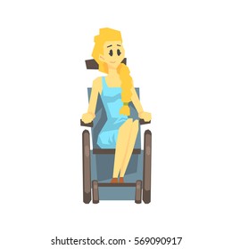 Cute Girl In Wheelchair, Young Person With Disability Overcoming The Injury Living Full Live Vector Illustration