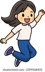 a cute girl who is jumping and laughing