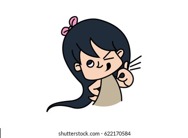 Cute Girl Winking. Vector Illustration. Isolated on white background.