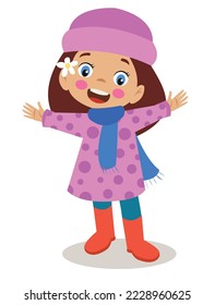 cute girl in winter clothes with coat and hat