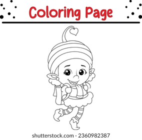 Cute Girl Winter coloring page. Christmas black and white vector illustration for a coloring book.
