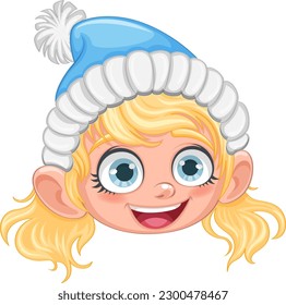 Cute Girl in Winter Hat with Pom Pom Cartoon Character illustration