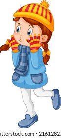 Cute Girl In Winter Outfit Cartoon Illustration
