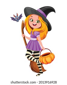 Cute girl witch. Beautiful little witch cartoon character