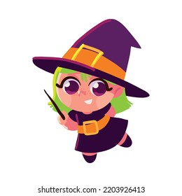 cute girl in witch costume for halloween isolated icon