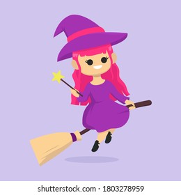 Cute girl witch Halloween mascot design illustration