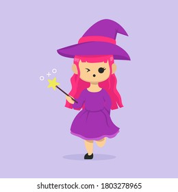 Cute girl witch Halloween mascot design illustration