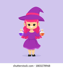 Cute girl witch Halloween mascot design illustration