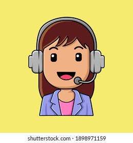 Cute Girl Working In A Call Center Cartoon Illustration