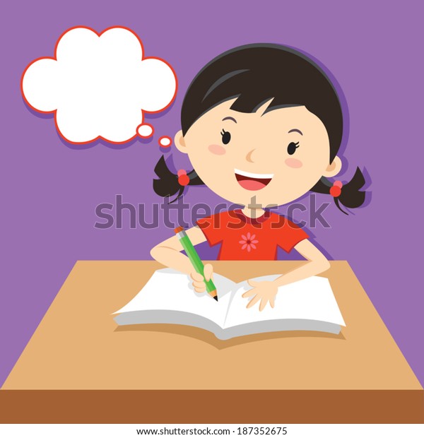 Cute Girl Writing Her Desk Vector Stock Vector Royalty Free