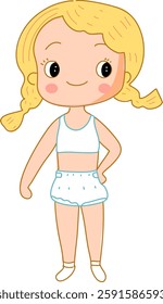 Cute girl yellow hair  in casual wear cartoon