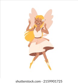 Cute Girl with Yellow Hair Flying with Wings Vector Illustration