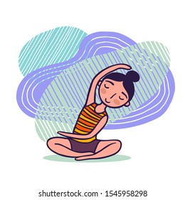Cute girl in yoga pose on an abstract background.