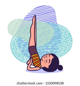 Cute girl in yoga pose on an abstract background.