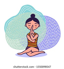 Cute girl in yoga pose on an abstract background.