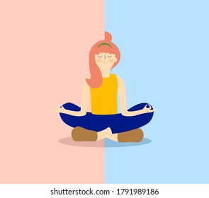Cute girl in yoga pose sitting with concentrated mind.