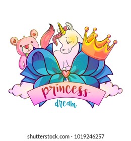 Cute girlish header vector illustration with unicorn