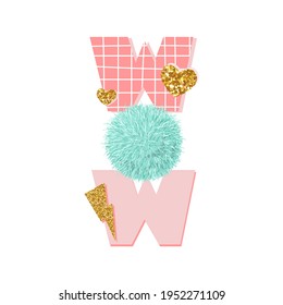 Cute girlish print with mint pompon. Vector hand drawn illustration.