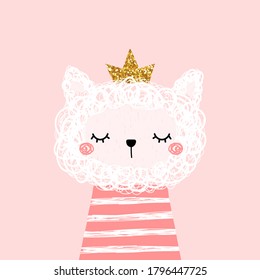 Cute girlish print with princess. Vector hand drawn illustration.