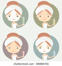 Cute girls. Advertisement of  the means for personal care