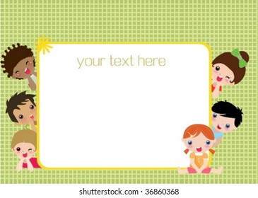 cute girls and boys filling happy together . And a nice banner for your text