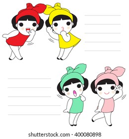 Cute Girls Character Paper Note Design illustration