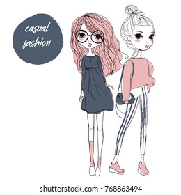 cute girls in cketchy style