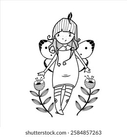 Cute Girls Coloring Pages  Cards - Vector Line Art