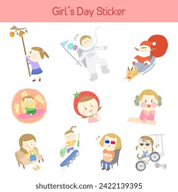 Cute Girl's Day Sticker Set