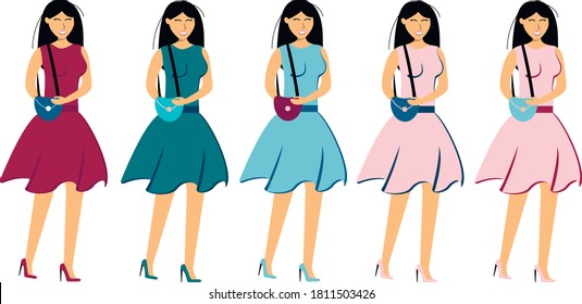 Cute girls in dresses of different colors