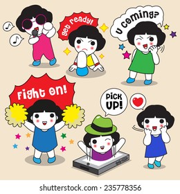 Cute Girls' Expression character illustration set