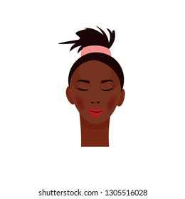 Cute girl's face hand drawn in flat style design. Vector illustration. Good for cards, banners, greetings templates.