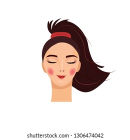 Cute girl's face hand drawn in flat style design. Vector illustration. Good for cards, banners, greetings templates.