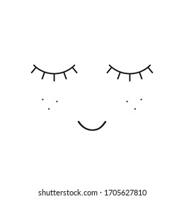 Cute Girls Face With Long Lashes, Freckles And Smile. Vector Illustration.