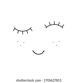 Cute Girls Face With Long Lashes, Freckles And Smile. Vector Illustration.